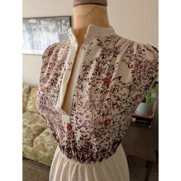 Mara J Jrs. Dress Vintage 70s Women's Cream Floral A Line Mod Size Small - Picture 2 of 10